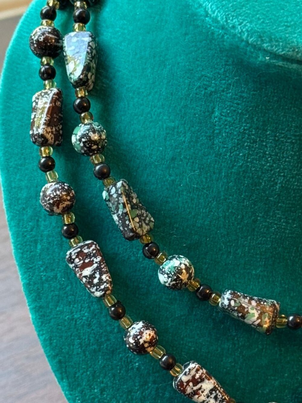 Vintage Mottled Plastic Beaded Necklaces in Two Colors